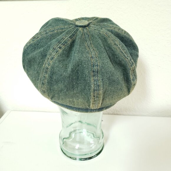 Womens Distressed Blue Jean Denim slouchy newsboy hat - Picture 6 of 9